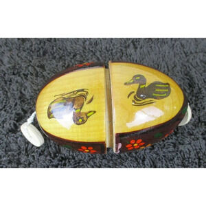 Hand Painted egg-shaped rattle cabin décor Easter holiday outdoors Wooden egg